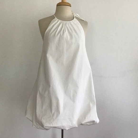 CINQ À SEPT Lined Cotton BLend White 
Alia Halter Neck Bubble Hem Minidress 8 - Picture 1 of 8